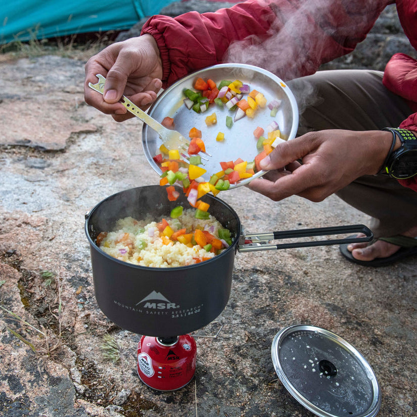 MSR Ceramic 2 Pot Set Outdoor Action- Product in use