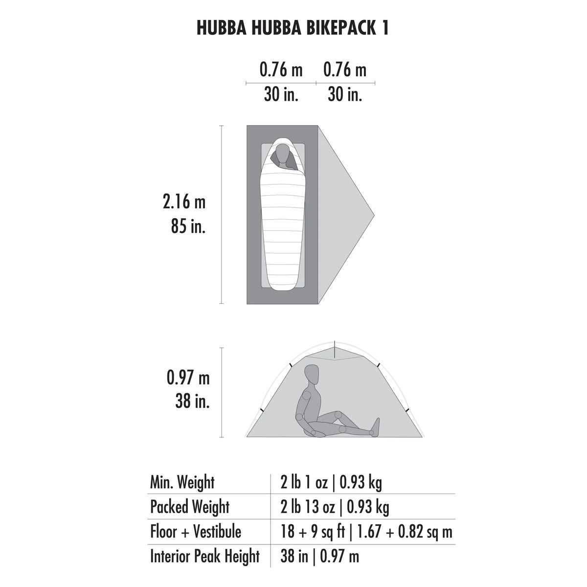MSR Hubba Hubba™ Bikepack 1-Person Tent Outdoor Action- Tent Dimensions
