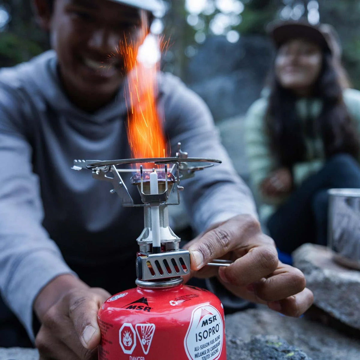 MSR Switch™ Stove System Outdoor Action- Stove turned on