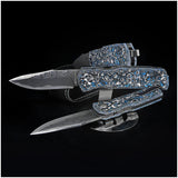Close-up of Maserin 502 Power MagnaCut Arctic Storm Fatcarbon handle - CNC-machined colour facets