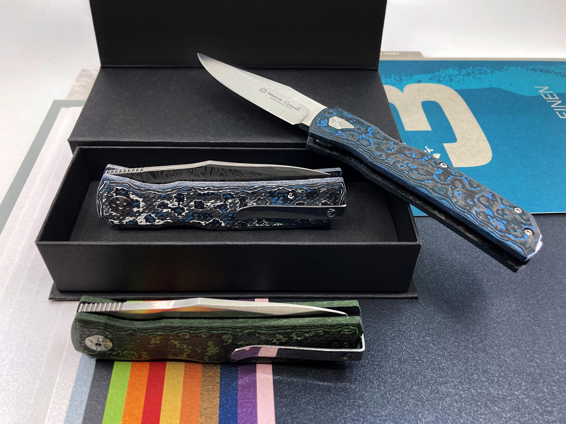 Maserin 502 Power MagnaCut with Jungle Wear Fatcarbon handle - premium knife with green and earth tone patterns