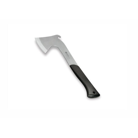 Maserin 952 Axe camping multi-tool with tent peg hook, rubberised handle and black leather sheath - 420 steel outdoor axe