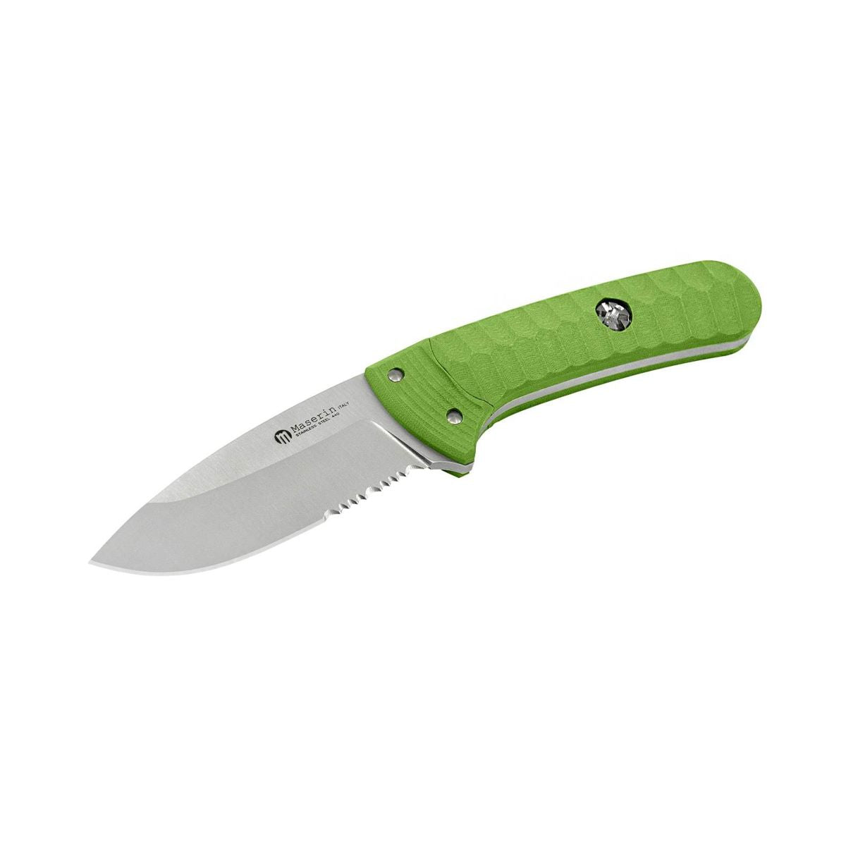 Maserin 975 SAX partially serrated blade bushcraft knife with G10 handle and nylon sheath - fixed blade survival knife