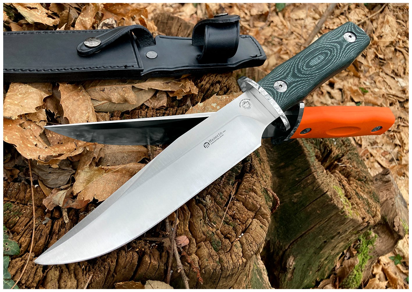 Maserin 977 Bowie hunting knife full profile - 345mm overall length fixed blade made in Maniago Italy