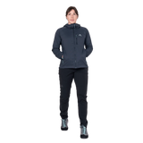 Mountain Equipment Aerotherm Hooded Women's Jacket in Blue Nights - Front model view