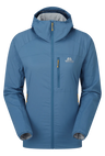 Mountain Equipment Aerotherm Hooded Women's Jacket in Stellar Blue - Front flat lay