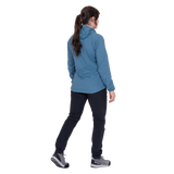 Mountain Equipment Aerotherm Hooded Women's Jacket in Stellar Blue - Side model view