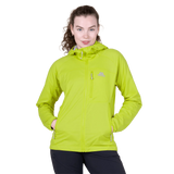 Mountain Equipment Aerotherm Hooded Women's Jacket in Vine Green - Hood up model view