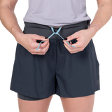Mountain Equipment Agilix Women's Twin Short in Blue Nights - Drawcord waistband detail