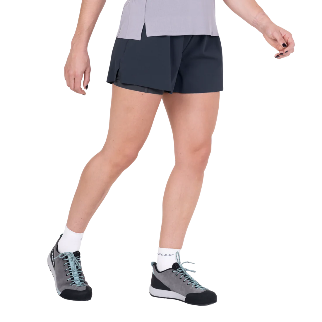 Mountain Equipment Agilix Women's Twin Short in Blue Nights - Front flat lay alternate