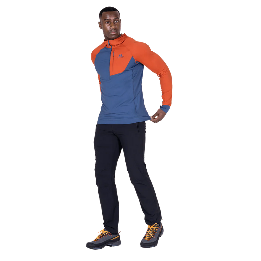 Mountain Equipment Aiguille Hooded Men's Top in Dusk/Red Rock - On Model Back