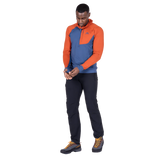 Mountain Equipment Aiguille Hooded Men's Top in Dusk/Red Rock - On Model Three Quarter
