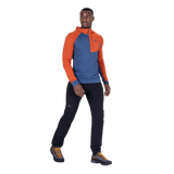 Mountain Equipment Aiguille Hooded Men's Top in Dusk/Red Rock - On Model Walking Side