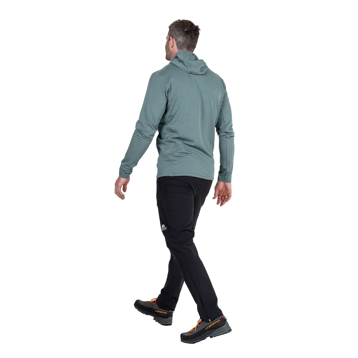 Mountain Equipment Apiro Hooded Men's Jacket in Goblin Blue - Back, on model 2
