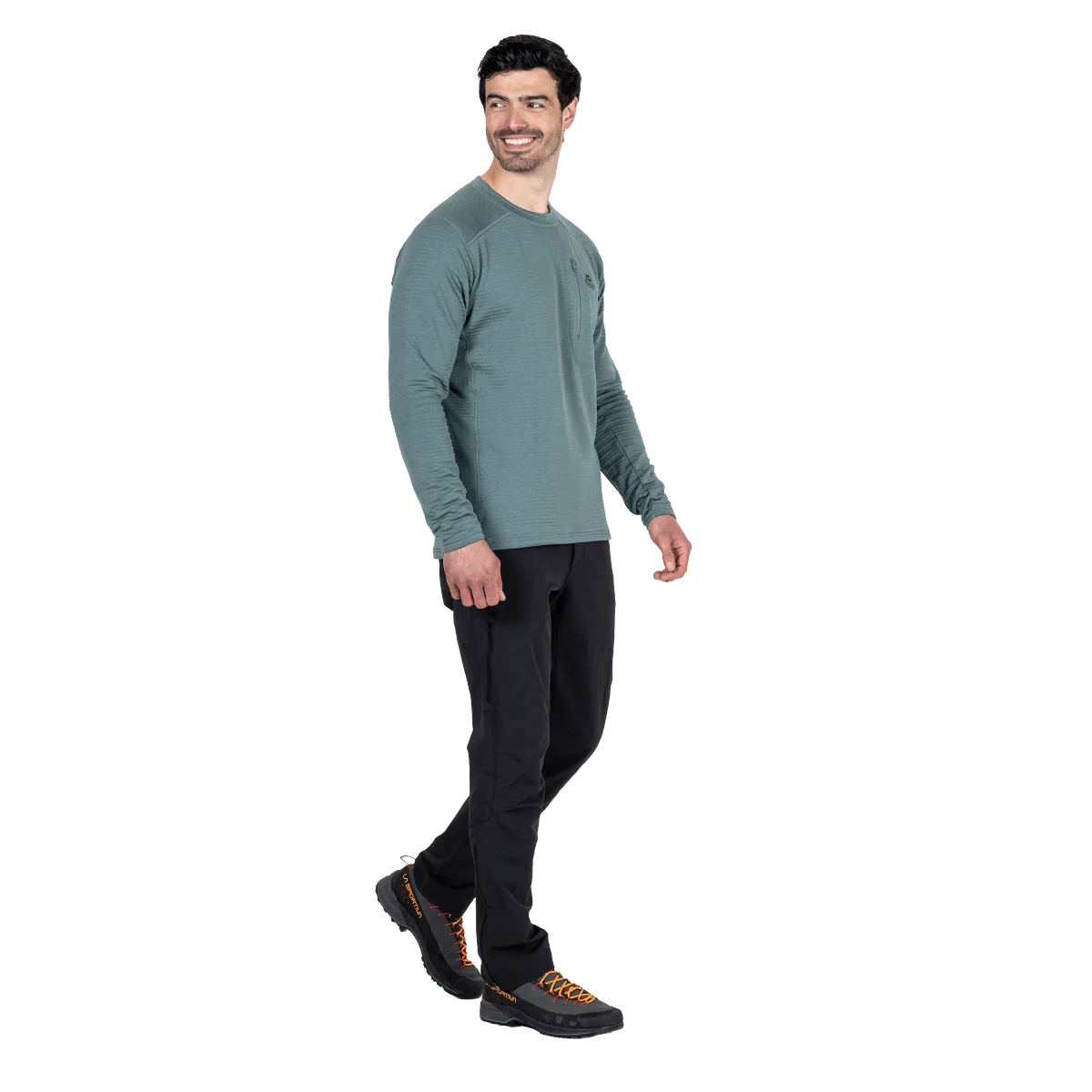 Mountain Equipment Apiro Men's Crew in Goblin Blue - Side Fit on Model