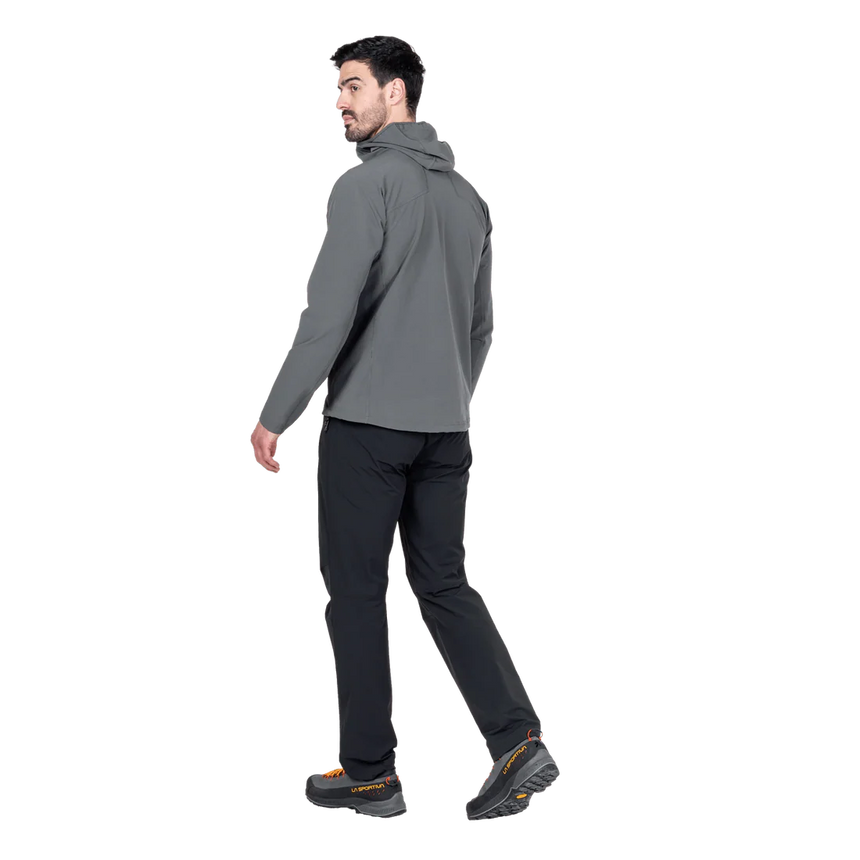 Mountain Equipment Arrow Hooded Men's Jacket in Anvil/Redrock - On Model Front Full