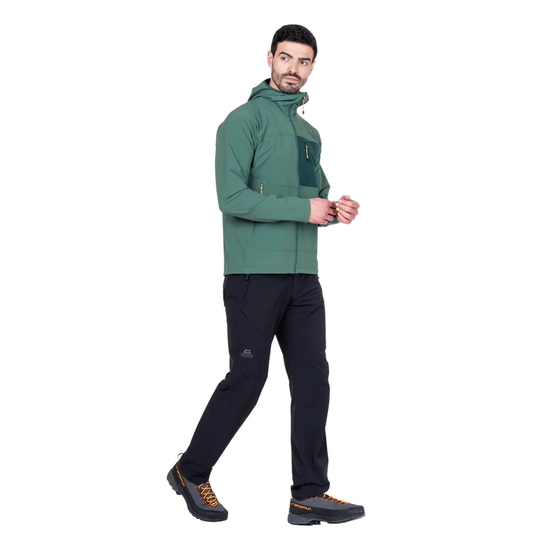 Mountain Equipment Arrow Hooded Men's Jacket in Fern/Pine - Pocket Zip Detail