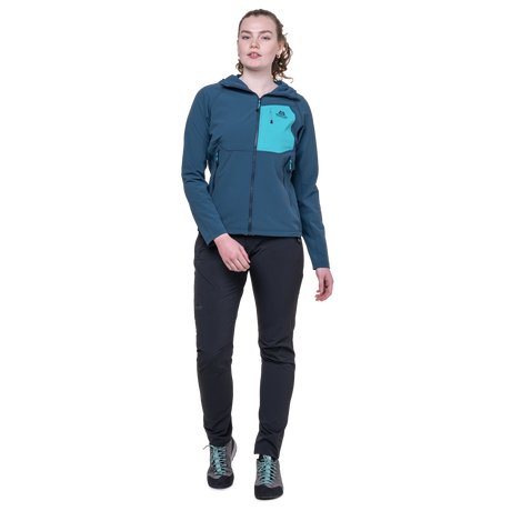Mountain Equipment Arrow Hooded Women's Jacket in Dusk/Topaz - On Model Front Full