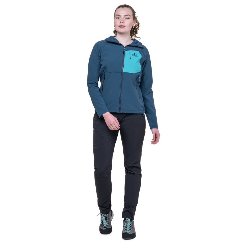 Mountain Equipment Arrow Hooded Women's Jacket in Dusk/Topaz - On Model Front Full