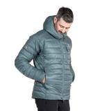 Mountain Equipment Baltoro Men's Jacket in Goblin Blue - Hood On Model