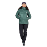 Mountain Equipment Baltoro Women's Jacket in Sea Pine - Front Fit On Model