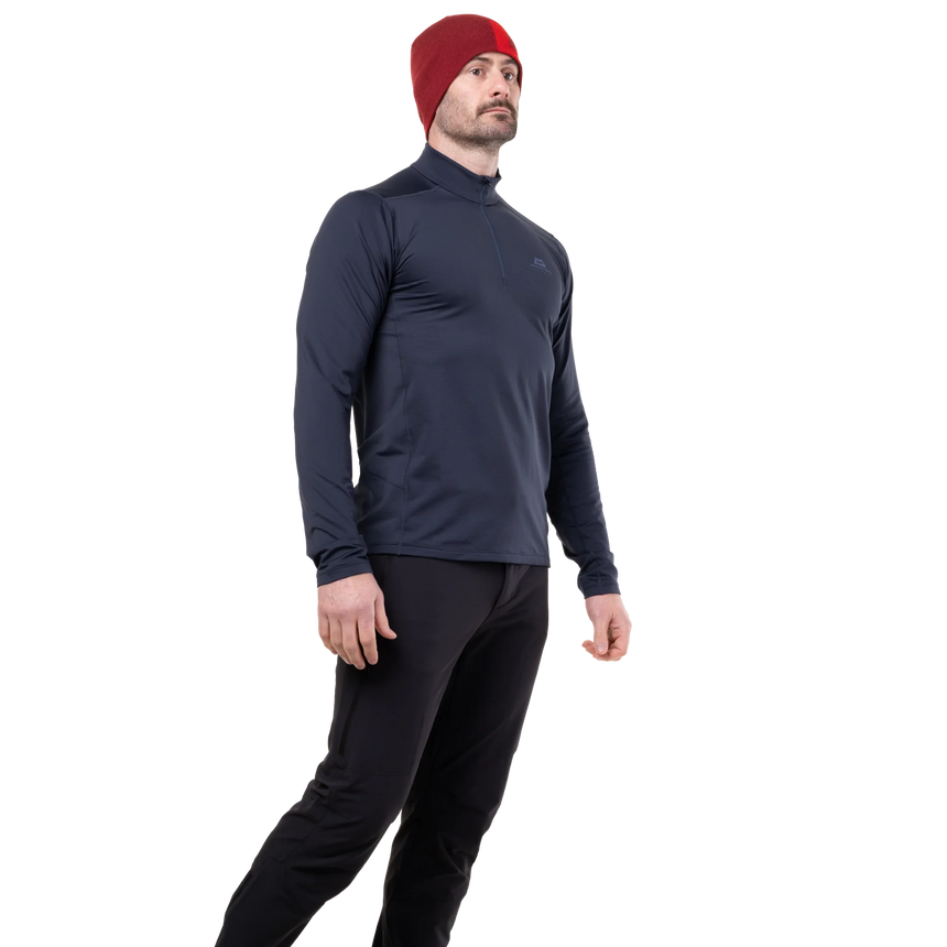 Mountain Equipment Cerrig Men's LS Zip T in Cosmos - Three-Quarter on Model