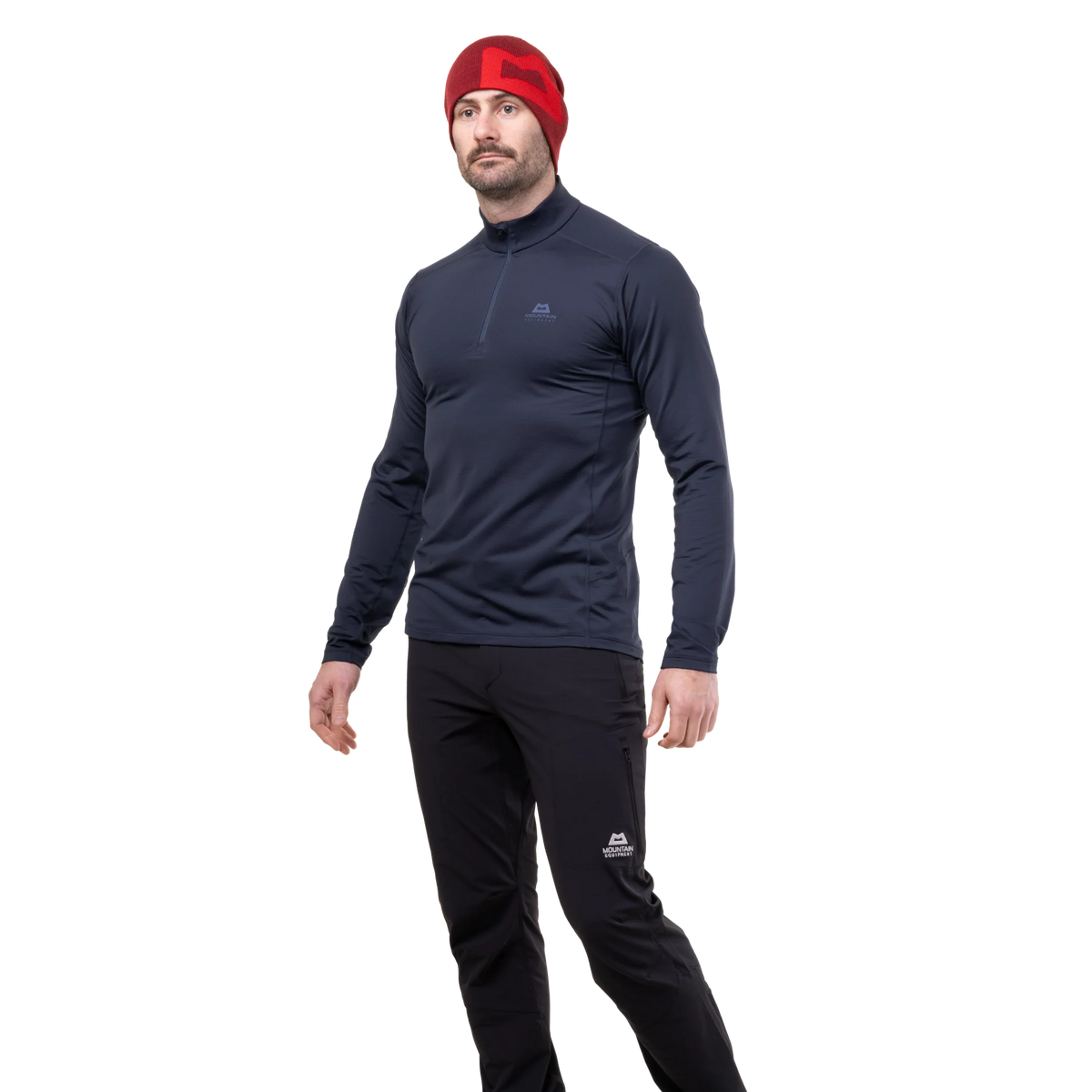 Mountain Equipment Cerrig Men's LS Zip T in Cosmos - Full Length on Model