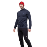Mountain Equipment Cerrig Men's LS Zip T in Cosmos - Full Length on Model