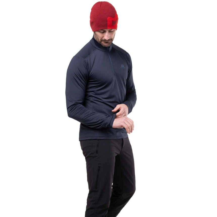 Mountain Equipment Cerrig Men's LS Zip T in Cosmos - Side on Model