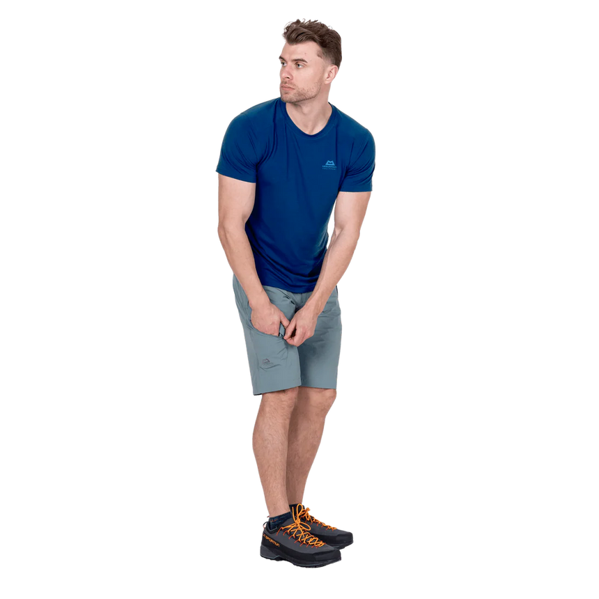 Mountain Equipment Comici Men's Short in Goblin Blue - Three Quarter Model