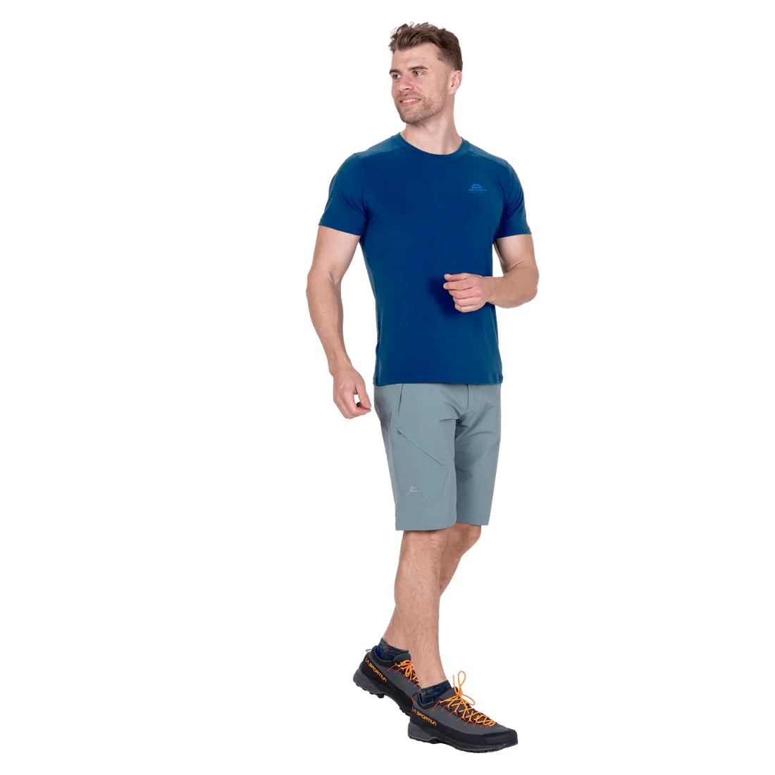 Mountain Equipment Comici Men's Short in Goblin Blue - Walking Front Model