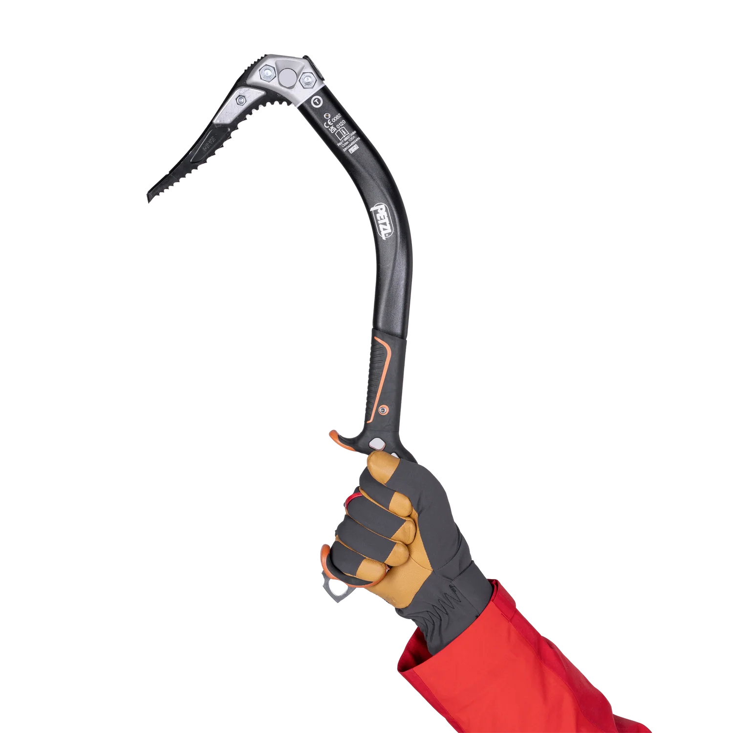 Mountain Equipment Direkt Gauntlet in Obsidian/Tan - On Model with Ice Axe