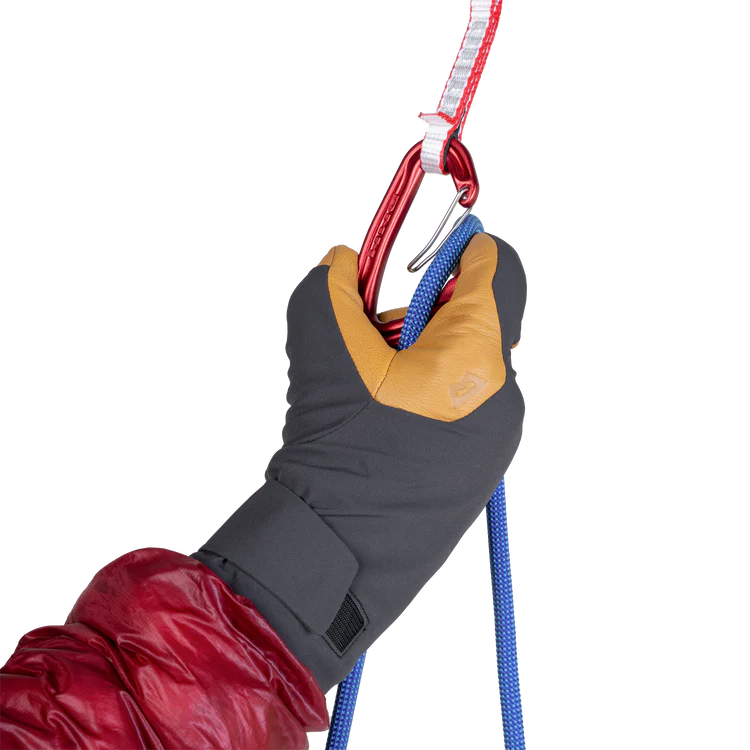Mountain Equipment Direkt Gauntlet in Obsidian/Tan - On Model with Trekking Pole