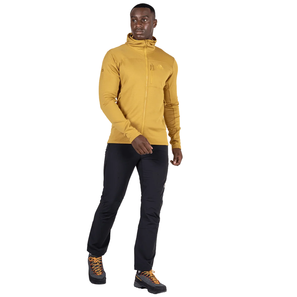 Mountain Equipment Durian Hooded Men's Jacket in Mustard - Front Fit 2