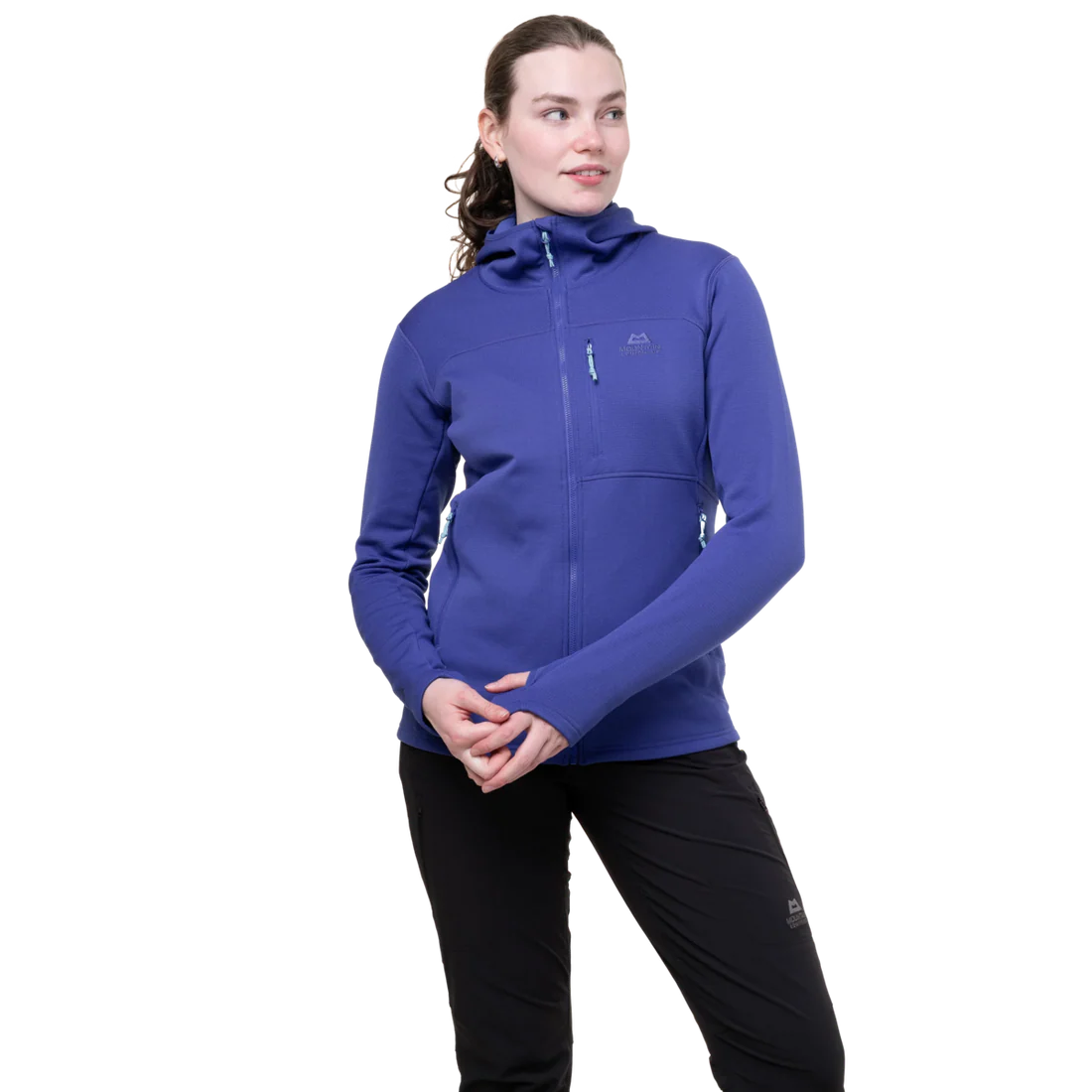 Mountain Equipment Durian Hooded Women's Jacket in Clematis - Front Fit