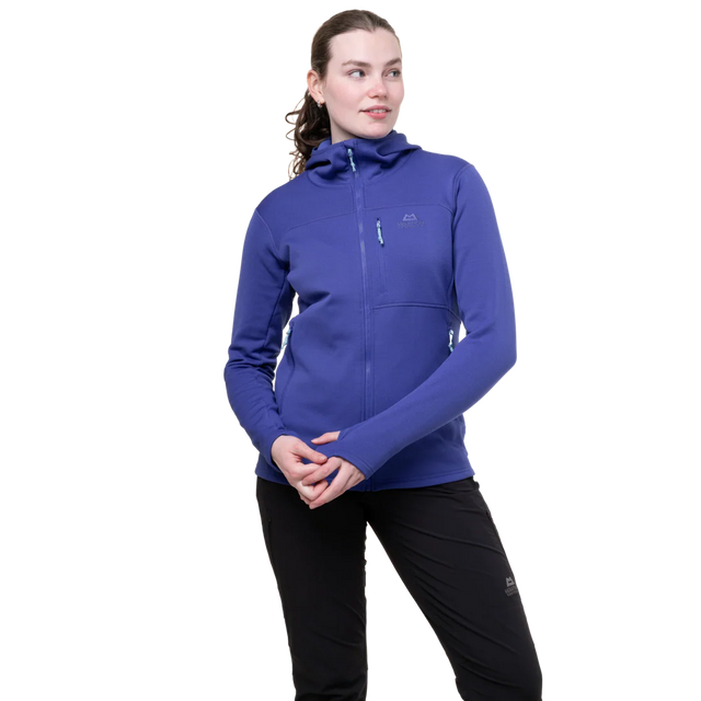 Mountain Equipment Durian Hooded Women's Jacket in Clematis - Front Fit