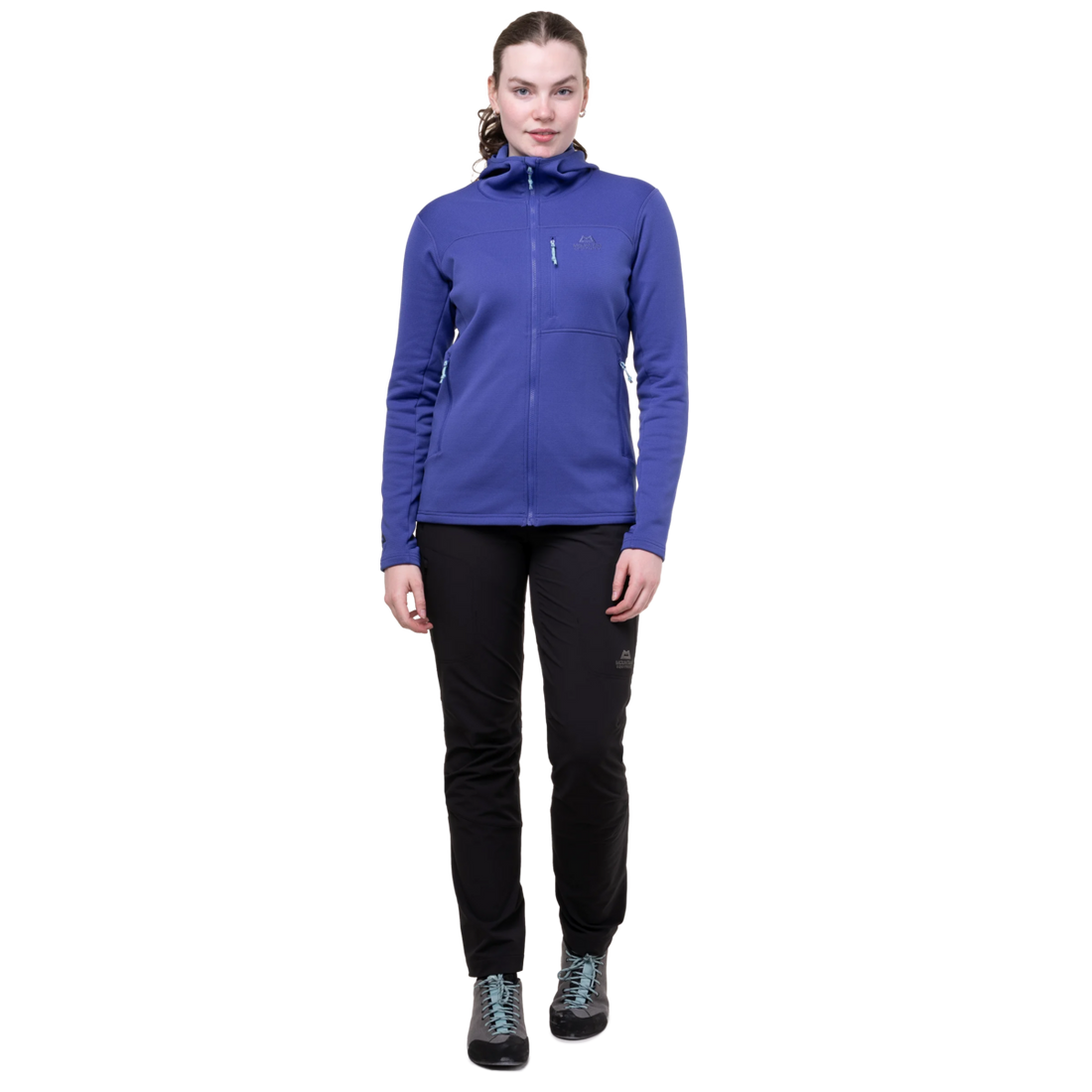 Mountain Equipment Durian Hooded Women's Jacket in Clematis - Hood Up Front Fit