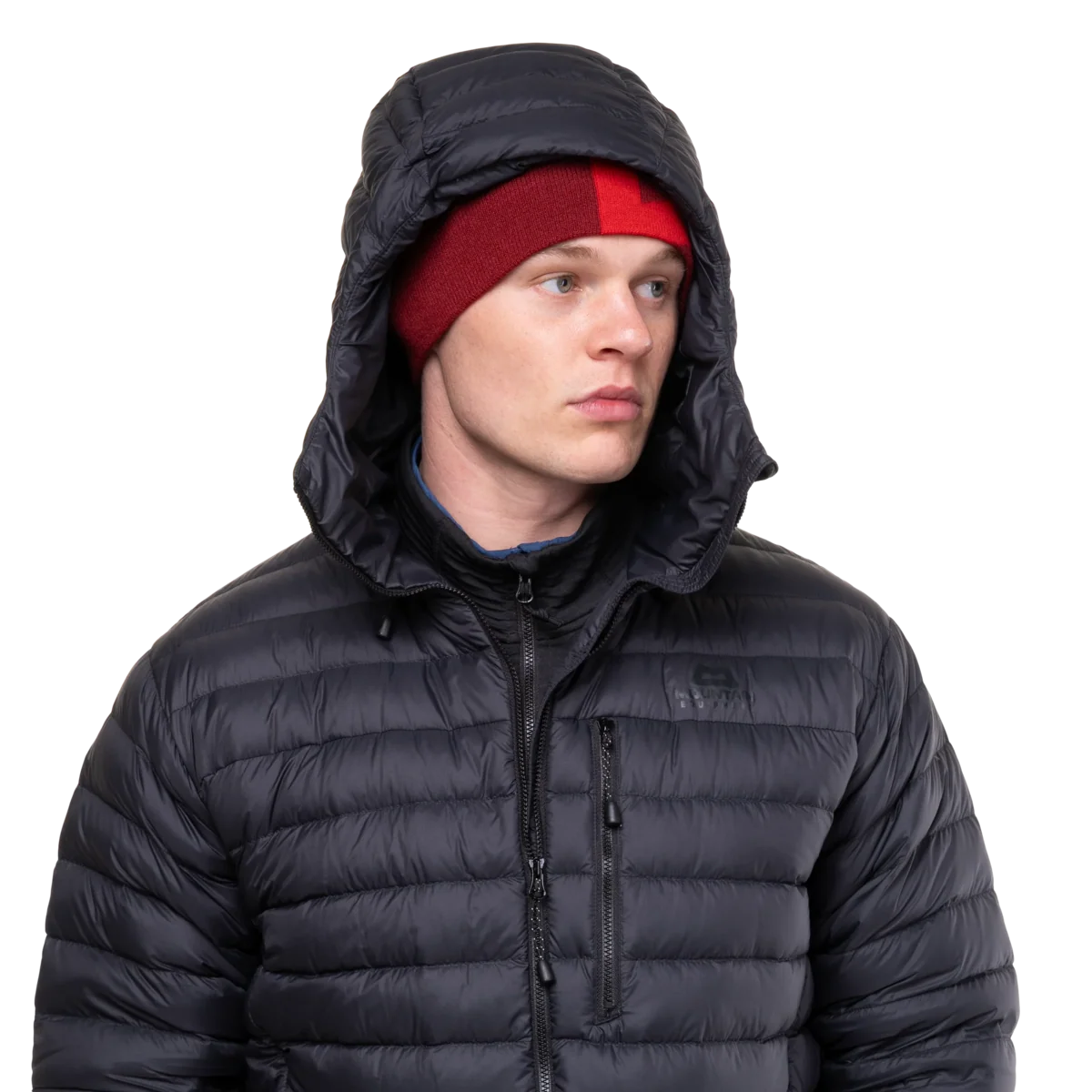 Mountain Equipment Earthrise Hooded Men's Jacket in Black/Black - Hood Close Up Model