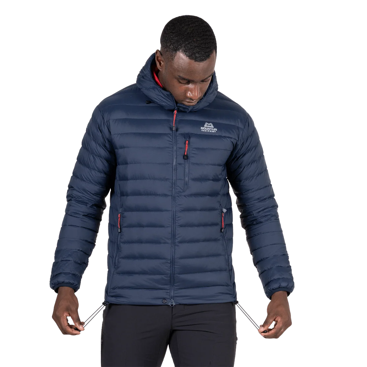 Mountain Equipment Earthrise Hooded Men's Jacket in Cosmos - Carry Loop Detail Model
