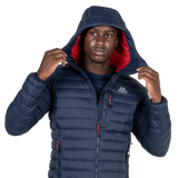 Mountain Equipment Earthrise Hooded Men's Jacket in Cosmos - Hem Drawcord Detail Model