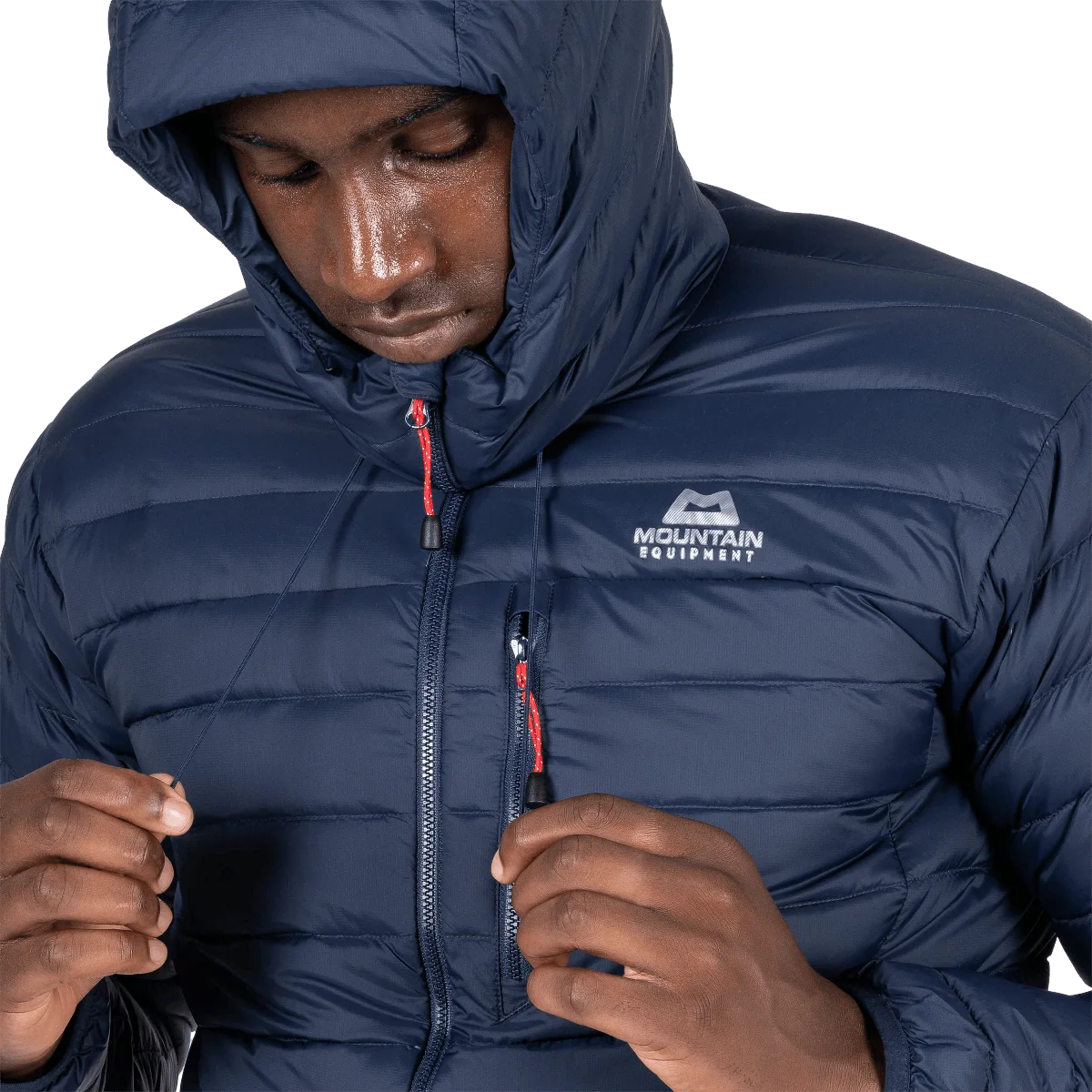 Mountain Equipment Earthrise Hooded Men's Jacket in Cosmos - Open Front Model