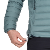 Mountain Equipment Earthrise Hooded Men's Jacket in Goblin Blue - Cuff Detail Model
