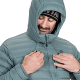 Mountain Equipment Earthrise Hooded Men's Jacket in Goblin Blue - Hood Close Up Model