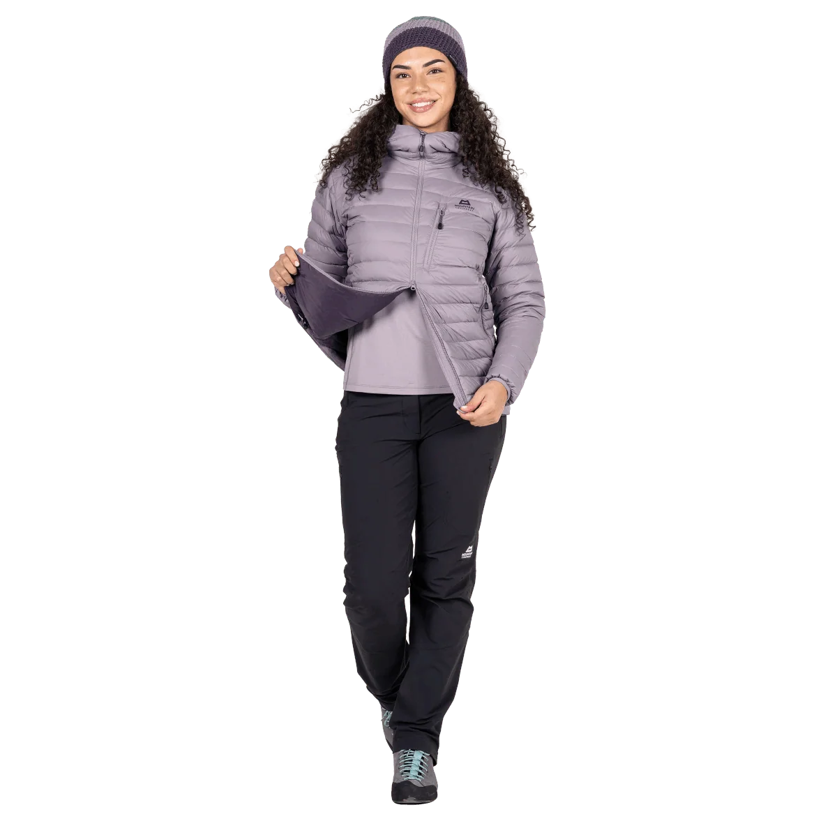 Mountain Equipment Earthrise Hooded Women's Jacket in Allium - packed into hand pocket detail