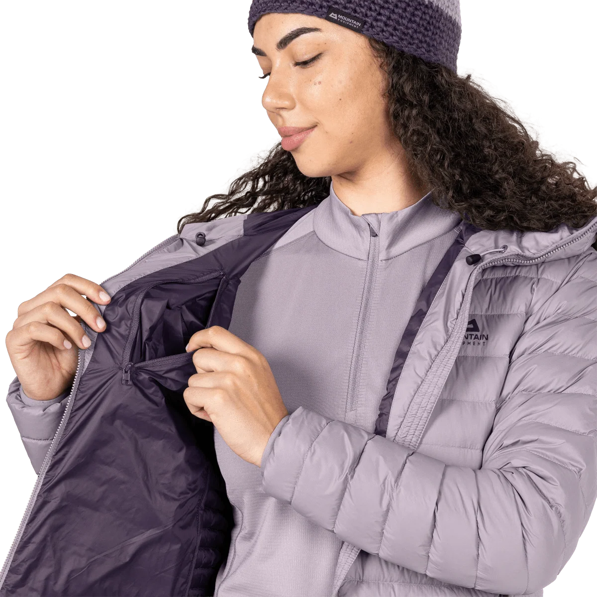 Mountain Equipment Earthrise Hooded Women's Jacket in Allium - security pocket detail