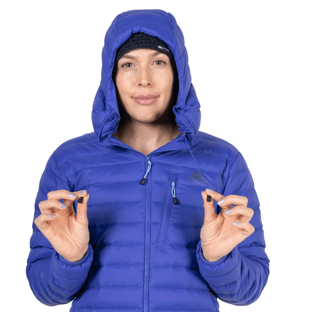 Mountain Equipment Earthrise Hooded Women's Jacket in Clematis - chest pocket detail