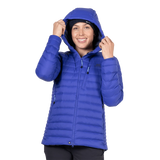 Mountain Equipment Earthrise Hooded Women's Jacket in Clematis - hood up
