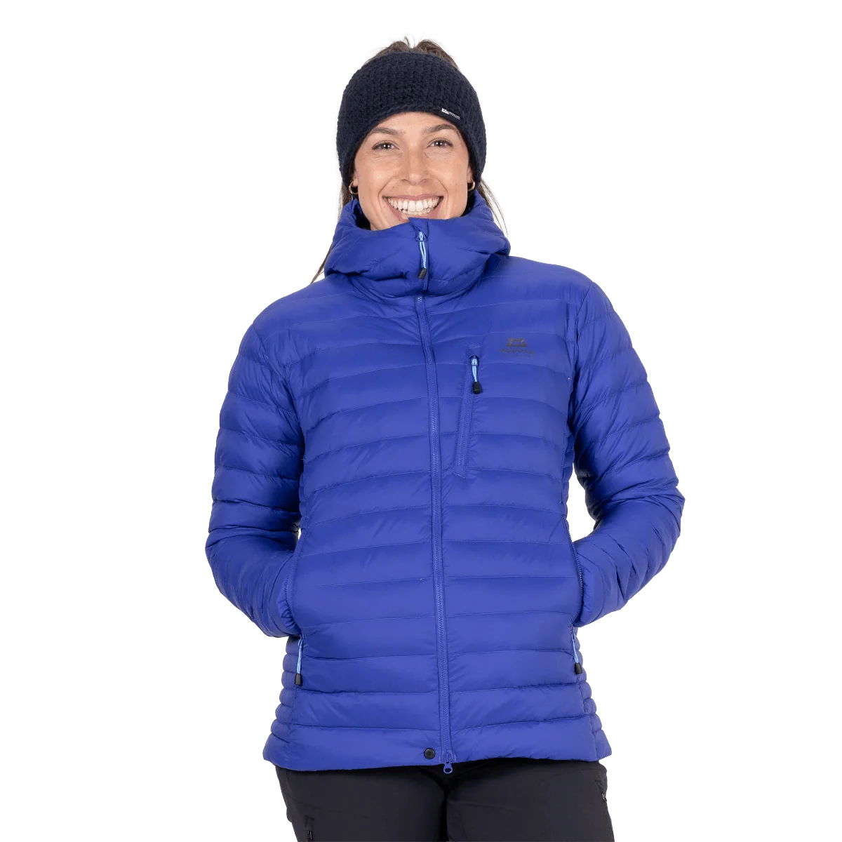 Mountain Equipment Earthrise Hooded Women's Jacket in Clematis - worn
