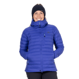 Mountain Equipment Earthrise Hooded Women's Jacket in Clematis - worn