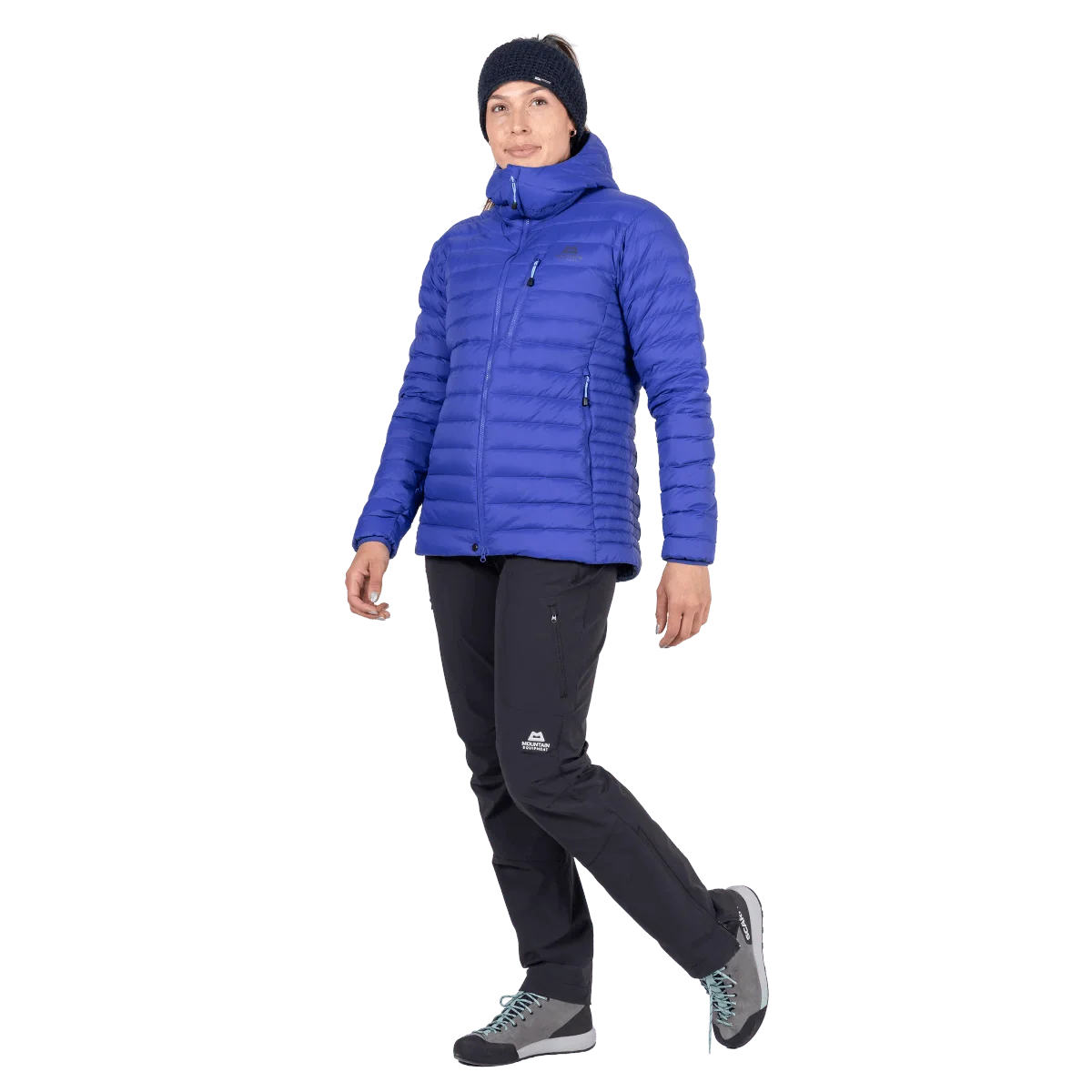 Mountain Equipment Earthrise Hooded Women's Jacket in Clematis - worn